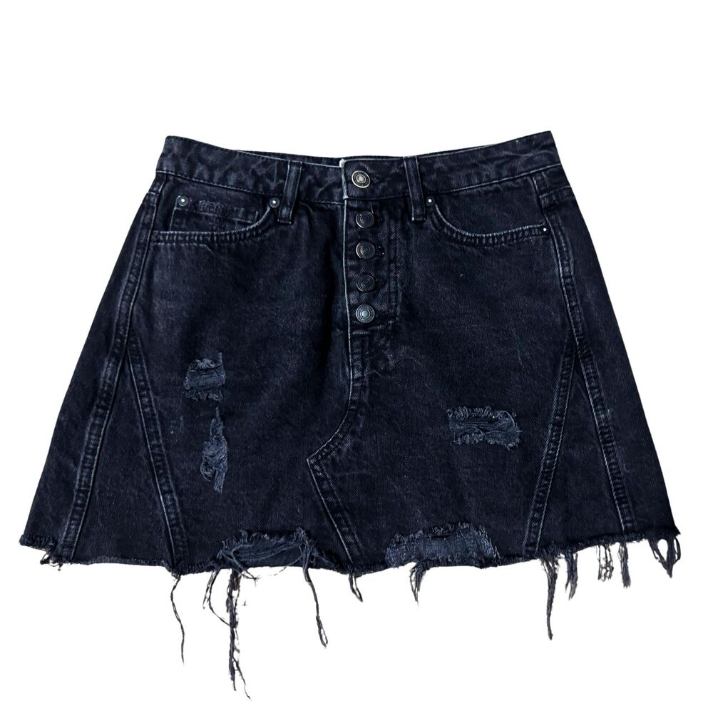 Black Free People 26 S Distressed Alt Western Grunge Emo Punk Fringe Mini Skirt